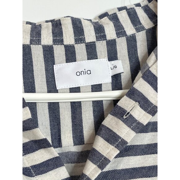 Onia Linen Blend Button Down High Low Hem Gray White Shirt Size Large - Picture 4 of 10